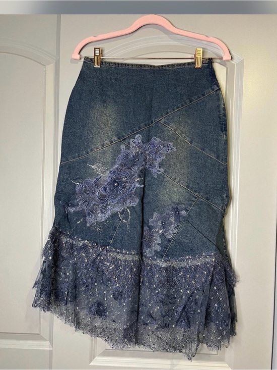 Dresses & Skirts - Blue Denim Floral Lace Mermaid Skirt